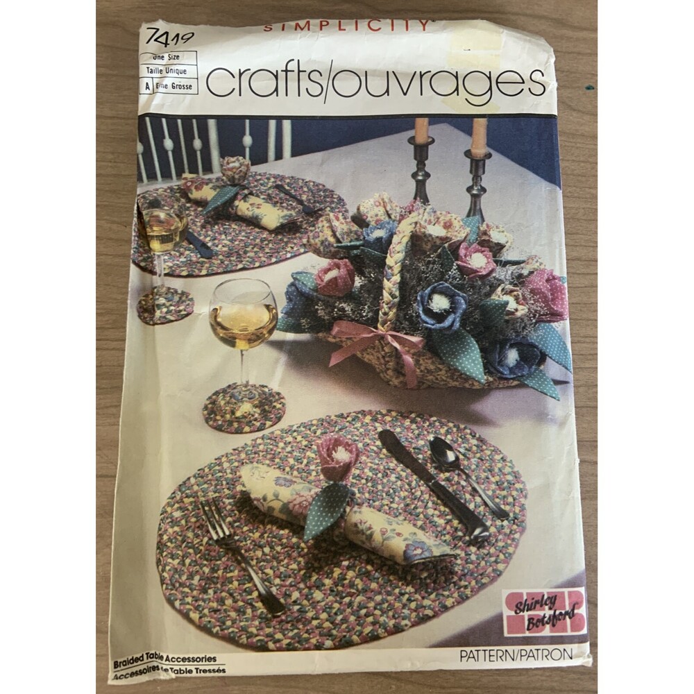 Simplicity 7419 Crafts Pattern Braided Table Place Mats Coaster Basket Flower FF